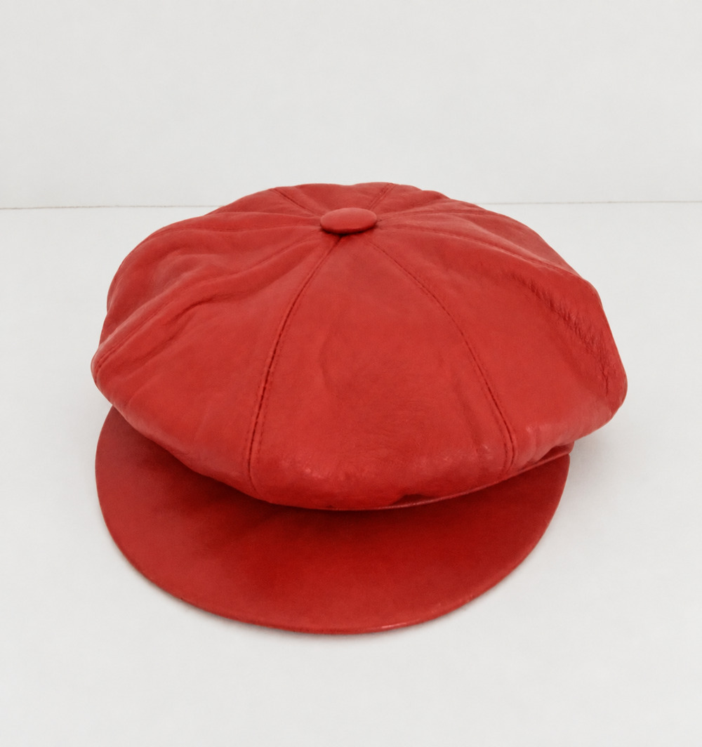 Lock & Co Hatters Red Leather Baker Boy Newsboy Cap Small
